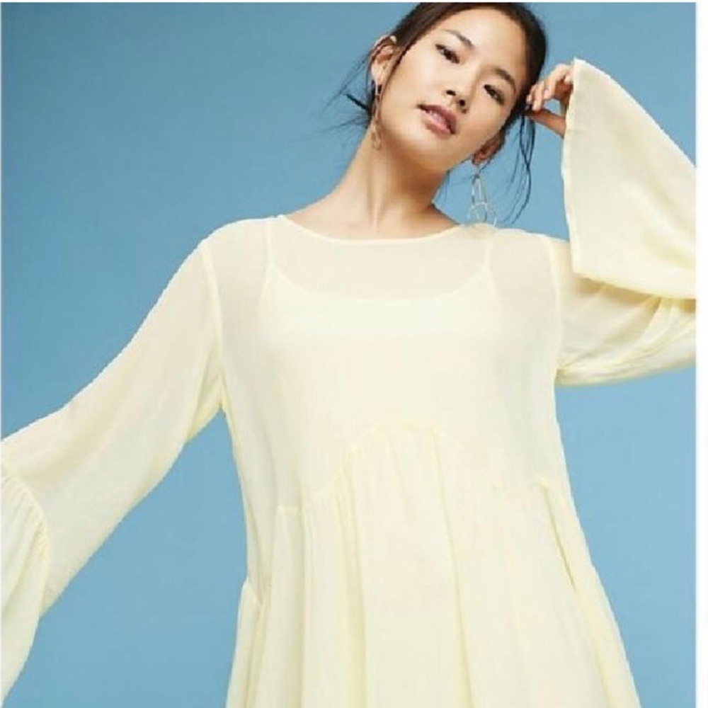 Anthropologie Yellow Lacausa Sheer  Dress M